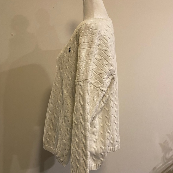 Polo Ralph Lauren Women's V-Neck White Cable Knit Cotton Sweater size X-Large - Picture 5 of 12